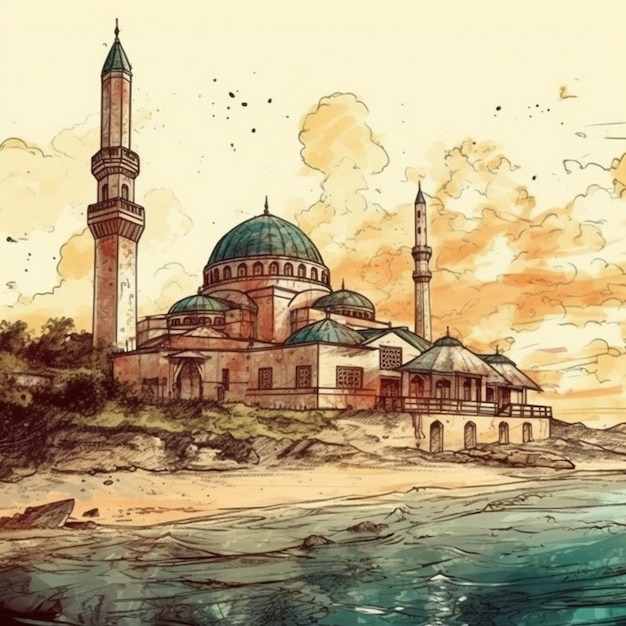 Peinture à l'aquarelle d'une mosquée