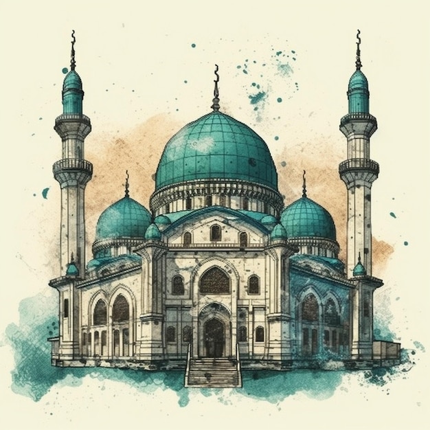 Peinture à l'aquarelle d'une mosquée