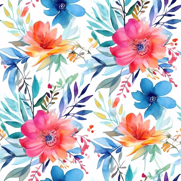 Une peinture à l'aquarelle d'un motif floral avec des fleurs.