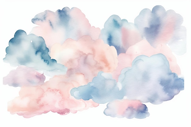 Peinture à l'aquarelle en nuage pour Baby Shower unique isolée sur fond blanc générée par l'IA