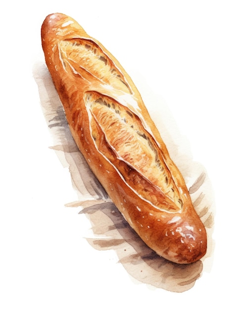 Une peinture à l'aquarelle d'un pain baguette
