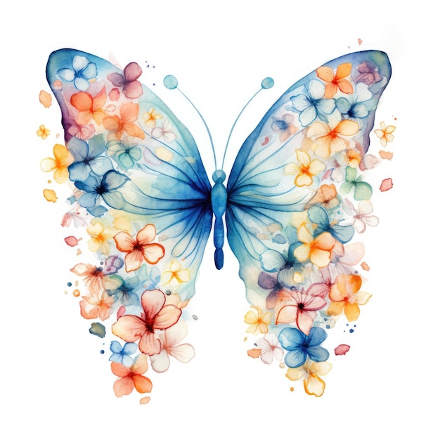 Peinture à l'aquarelle d'un papillon avec des fleurs