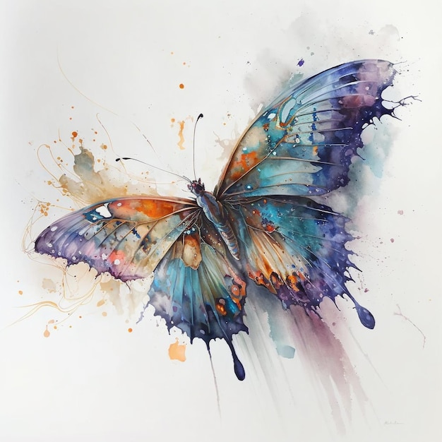 Une peinture à l'aquarelle d'un papillon en vol AI générative