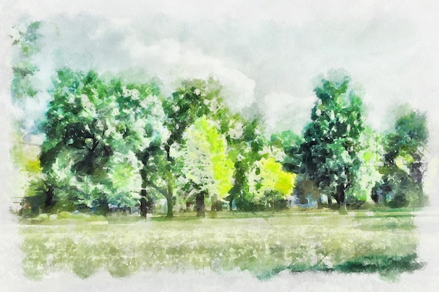 Peinture à l'aquarelle paysage de banlieue Imitation d'art numérique moderne peinte à la main avec un colorant aquarells