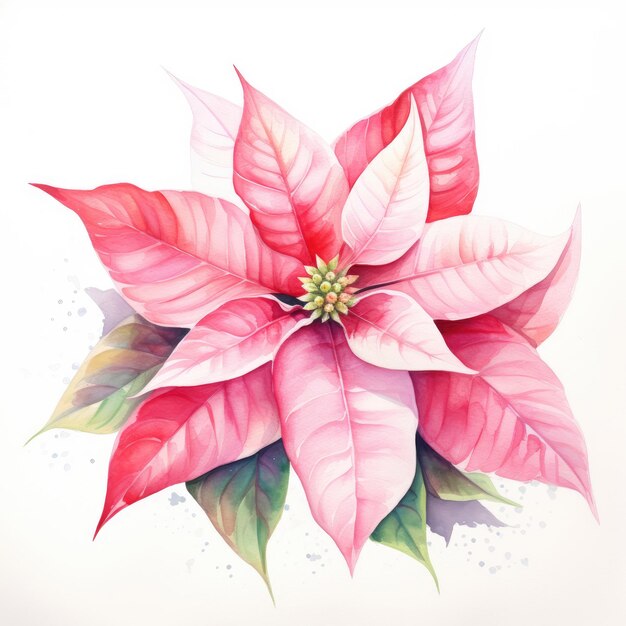 Peinture à l'aquarelle de poinsettia sur fond blanc