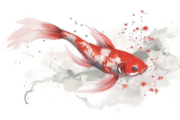 Photo peinture à l'aquarelle de poisson carpe rouge sur fond blanc animaux de compagnie illustration ia générative