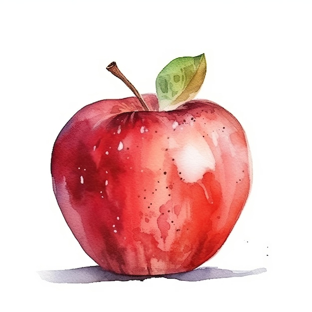Peinture à l'aquarelle de pomme rouge avec des feuilles vertes