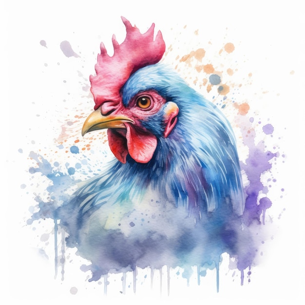 Peinture à l'aquarelle de poule avec fond blanc