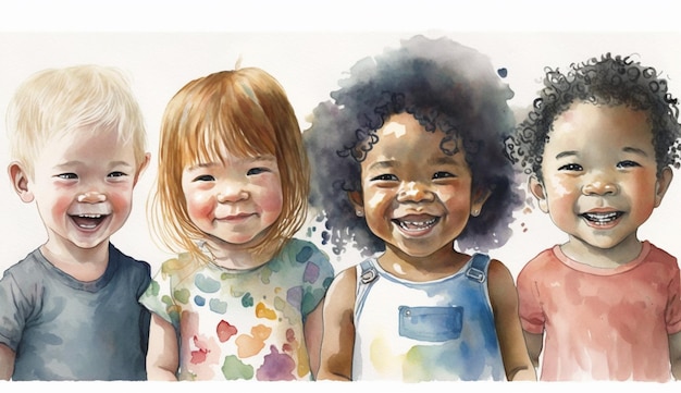 Une peinture à l'aquarelle de quatre enfants, dont un de l'entreprise de l'entreprise.