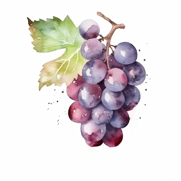 Peinture à l'aquarelle de raisin avec des feuilles vertes