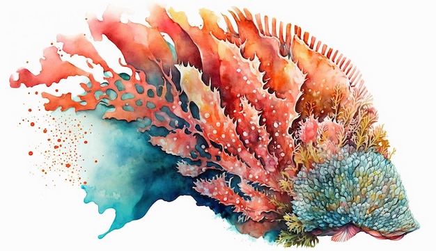 Une peinture à l'aquarelle d'un récif de corail.