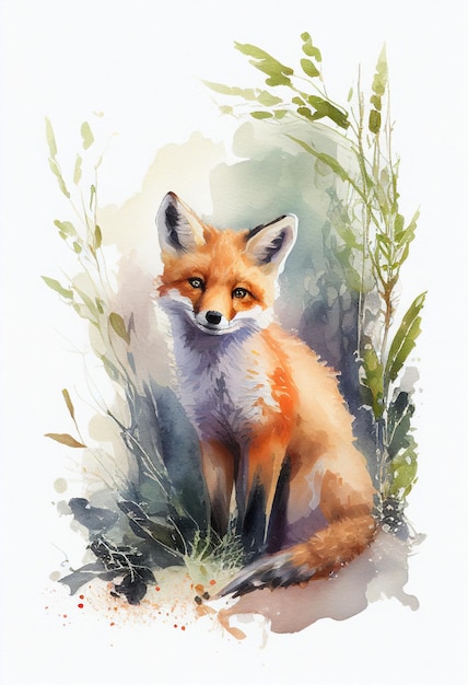 Une peinture à l'aquarelle d'un renard