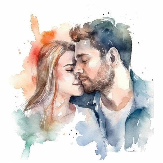 Peinture à l'aquarelle romantique d'un couple amoureux sur fond blanc