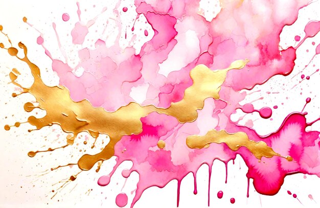 Peinture à l'aquarelle rose et dorée sur fond blanc