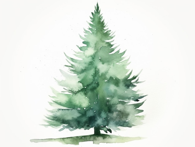 Une peinture à l'aquarelle d'un sapin vert.