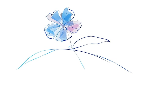 Photo une peinture à l'aquarelle simple et élégante d'une fleur bleue la fleur est en pleine floraison et a une tige délicate avec deux feuilles