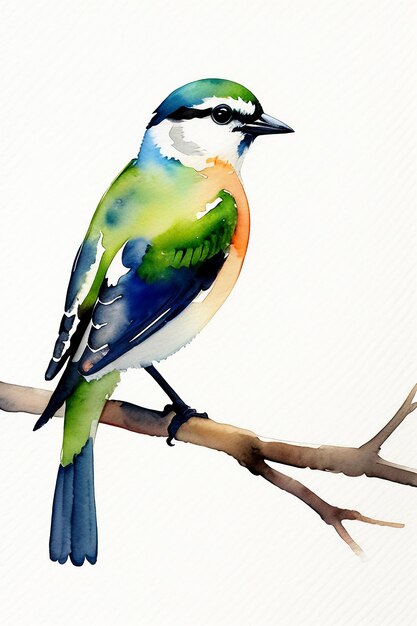 Peinture à l'aquarelle style d'encre d'oiseau coloré papier peint d'arrière-plan d'animal illustration debout sur la branche
