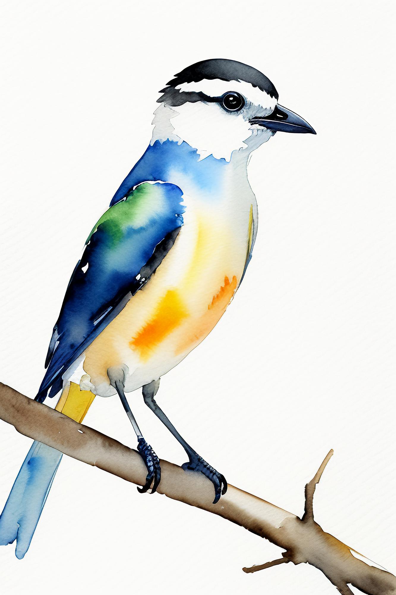 Photo peinture à l'aquarelle style d'encre d'oiseau coloré papier peint d'arrière-plan d'animal illustration debout sur la branche