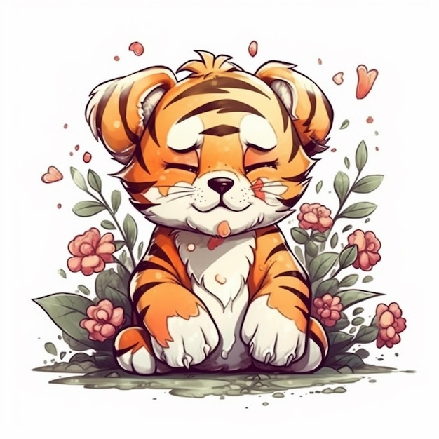 Peinture à l'aquarelle de Sweet Tiger Chibi