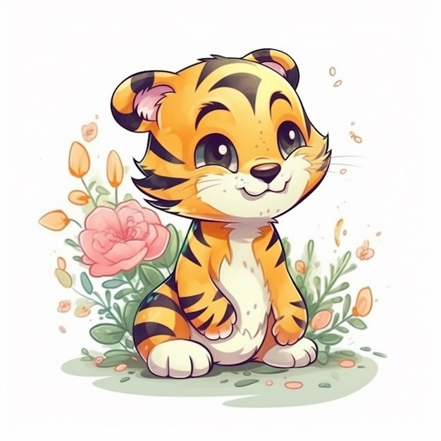 Peinture à l'aquarelle de Sweet Tiger Chibi