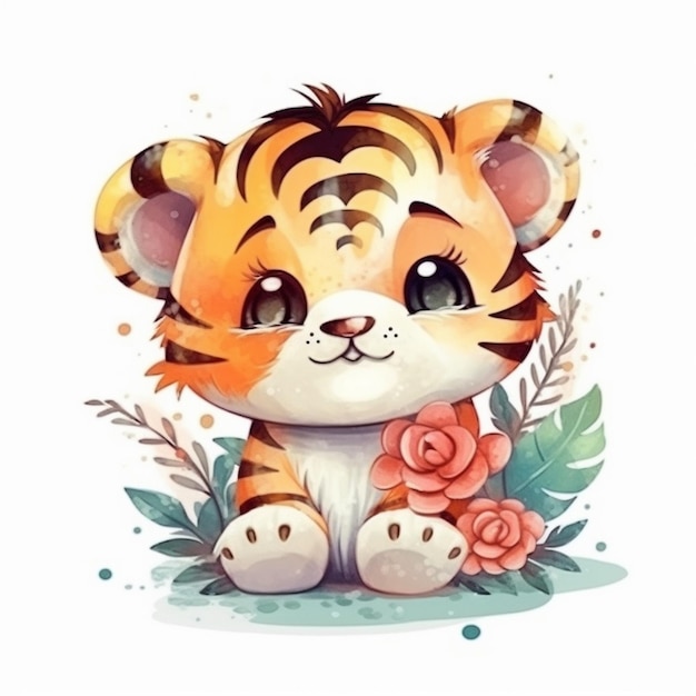 Peinture à l'aquarelle de Sweet Tiger Chibi