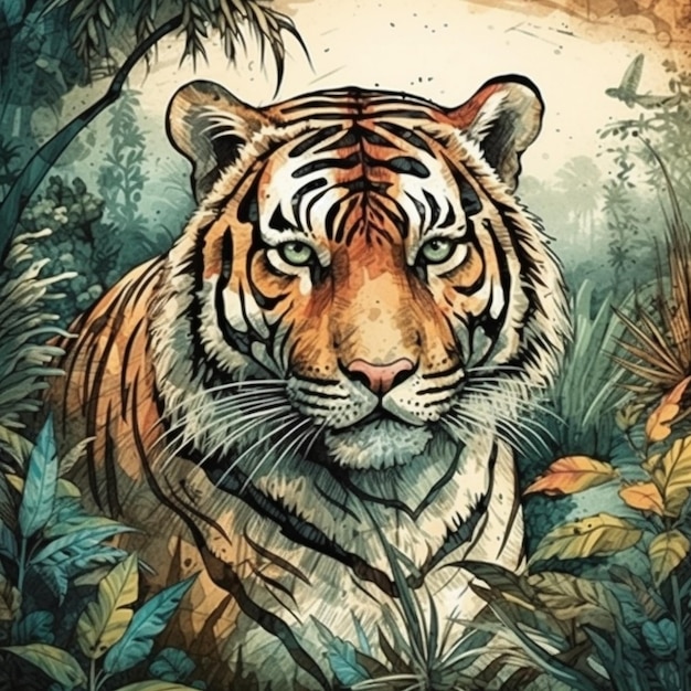 Peinture à l'aquarelle d'un tigre