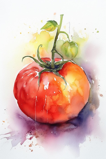 Peinture à l'aquarelle d'une tomate avec une tomate dessus