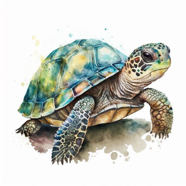 Une peinture à l'aquarelle d'une tortue