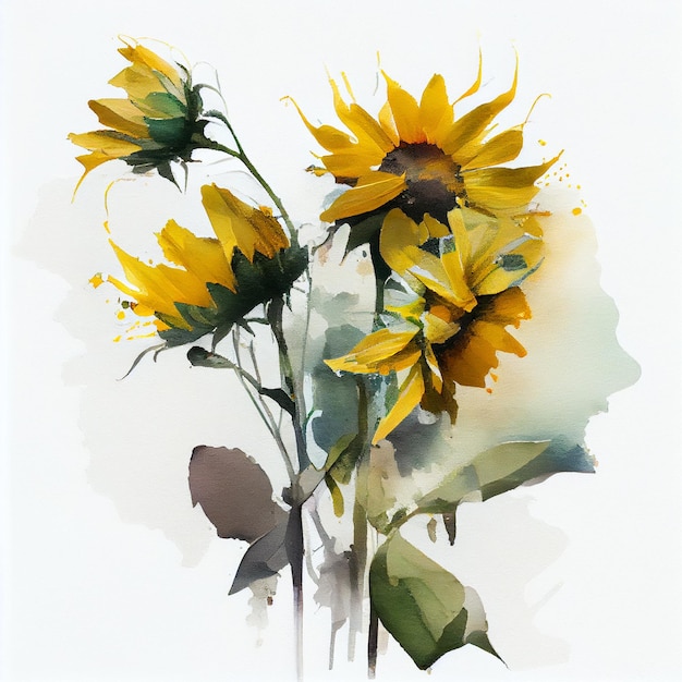 Une peinture à l'aquarelle d'un tournesol avec le mot " dessus "