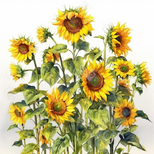 Une peinture à l'aquarelle d'un tournesol.