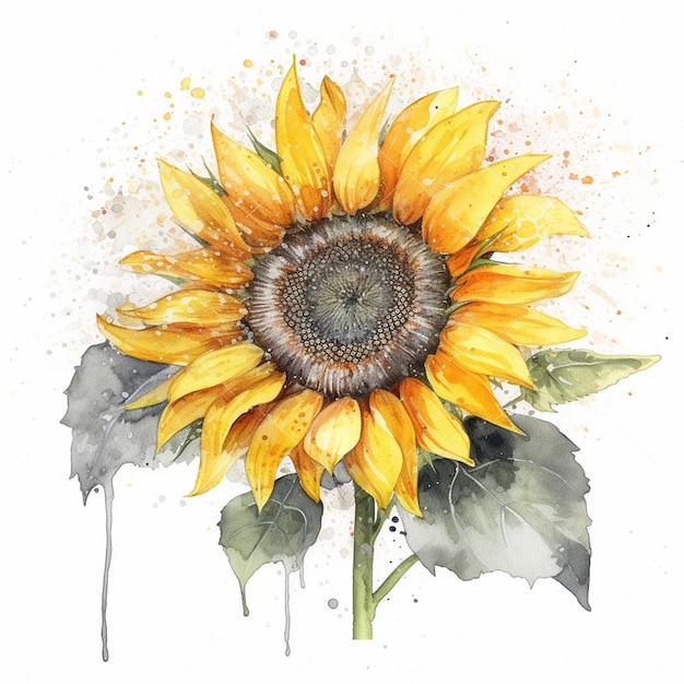 Une peinture à l'aquarelle d'un tournesol.