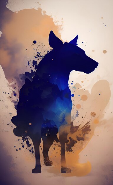 Une peinture à l'aquarelle d'une vache avec un fond bleu.