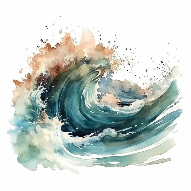 Peinture à l'aquarelle d'une vague avec le mot océan dessus.