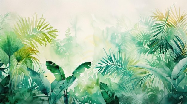 peinture à l'aquarelle de végétation tropicale verte