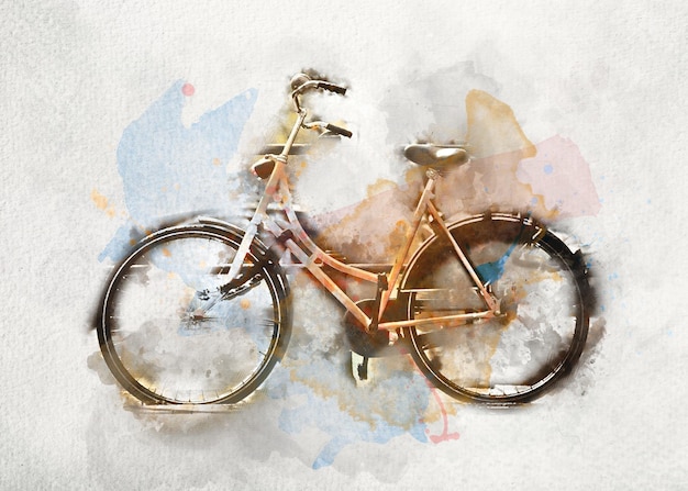 Peinture à l'aquarelle de vélo jaune rétro