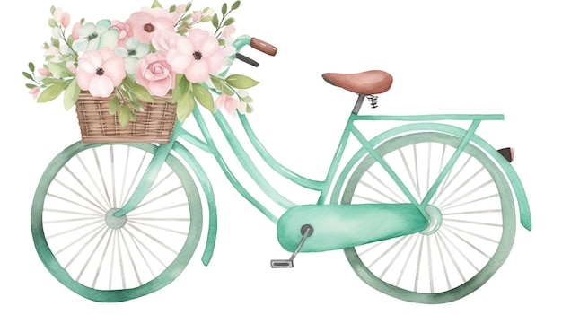 Photo une peinture à l'aquarelle d'un vélo avec un panier plein de fleurs.