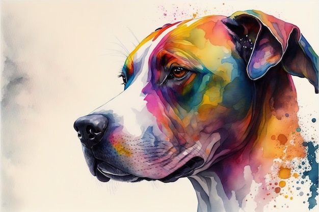 Peinture aquarelle vibrante art abstrait de chien pitbull vif