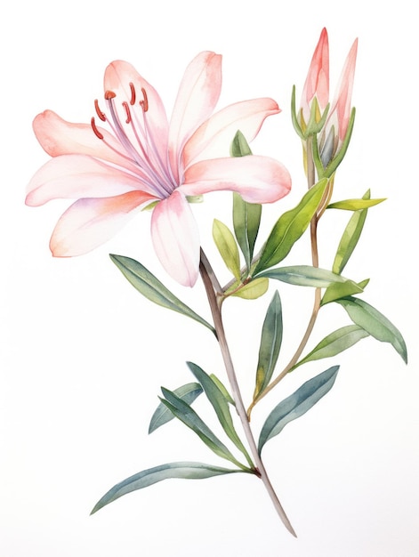 Peinture à l'aquarelle vibrante de la fleur de Kadupul sur une surface blanche générée par l'IA