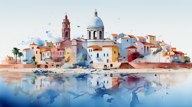 Peinture à l'aquarelle d'une ville italienne Concept itinérant