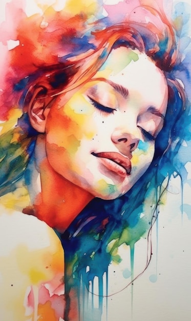 Peinture à l'aquarelle d'un visage de femme