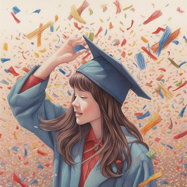 Peinture d'Arafed d'une fille dans une casquette de graduation et une robe générative ai