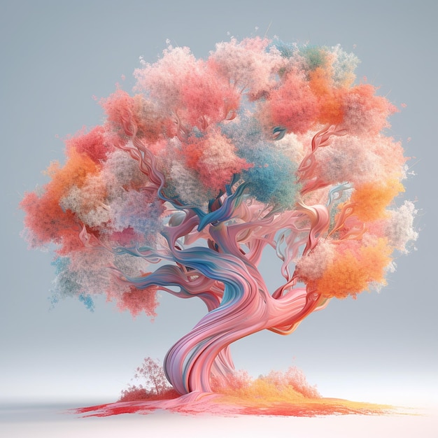 Une peinture d'un arbre avec un arbre au milieu