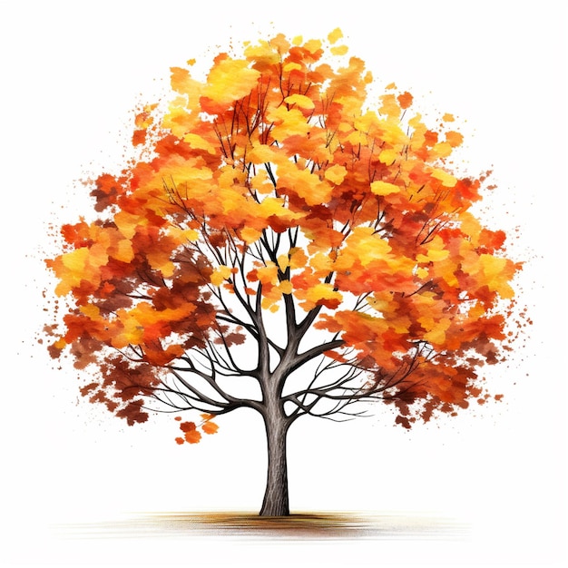 une peinture d'un arbre avec des feuilles d'orange sur elle