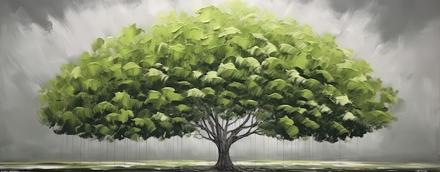 Photo une peinture d'un arbre avec des feuilles vertes et une image d' un arbre avec les mots le mot dessus