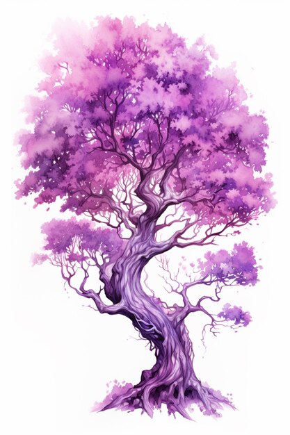 une peinture d'un arbre avec des feuilles violettes et un tronc violet génératif ai