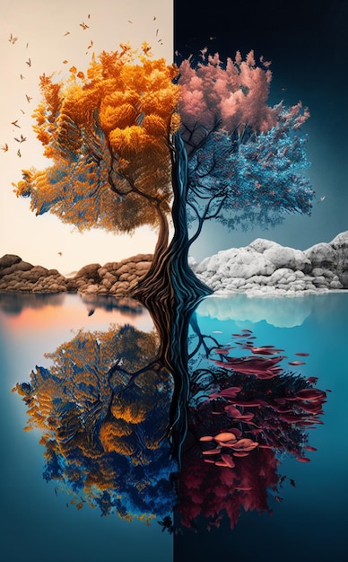 Une peinture d'un arbre avec le mot arbre dessus