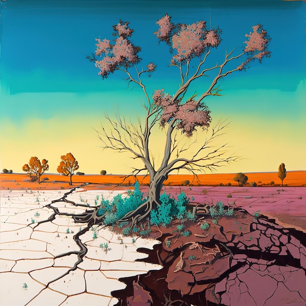 Photo une peinture d'un arbre avec le mot eau dessus