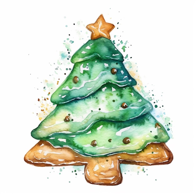 peinture d'un arbre de Noël avec une étoile sur le dessus