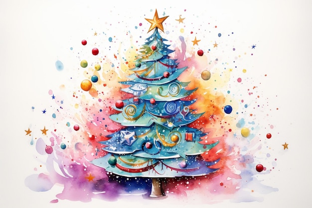 Une peinture d'arbre de Noël de vacances à l'aquarelle
