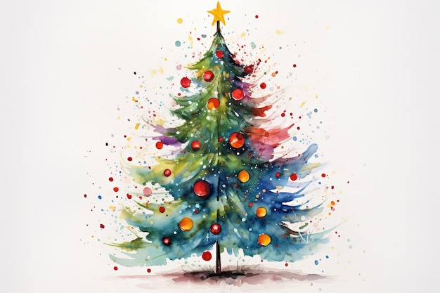 Une peinture d'arbre de Noël de vacances à l'aquarelle
